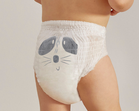 Size 6 nappy pants: hedgehog & raccoon